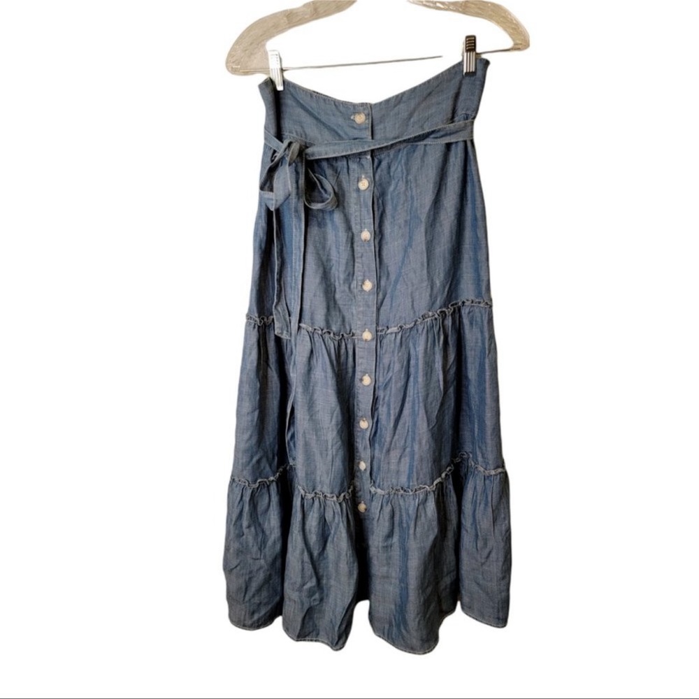 NEW Current Air Size Medium Skirt Blue Chambray Midi Button Up Tiered Boho